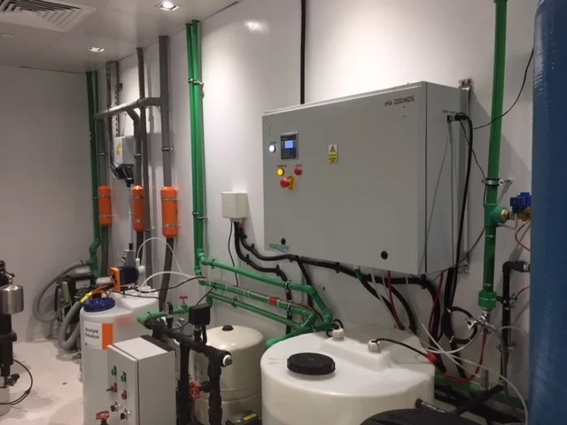 Envirolyte anolyte generator and water treatment equipment installed at an Abu Dhabi dental clinic