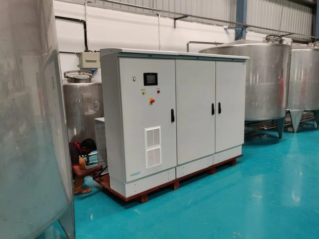 Envirolyte ECO-7200 alkaline ionized water generator at a bottling plant in India