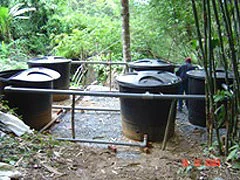Sand filtration tanks at a rural drinking water treatment installation