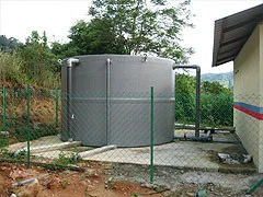 Brine tank and treatment equipment at the KG Kemangi rural water project in Malaysia