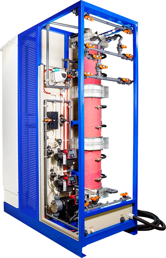Envirolyte Modular HD generator side view with electrolysis cells and control pumps