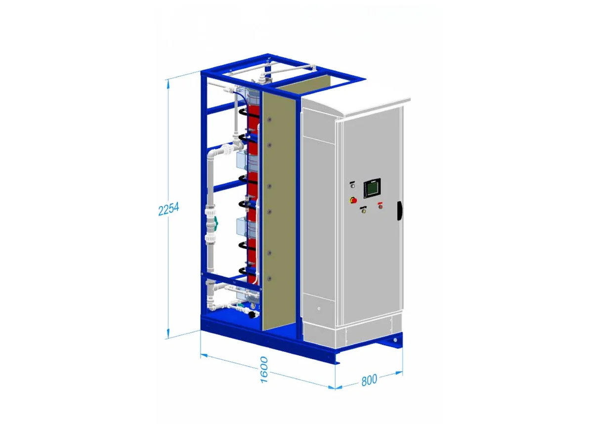 Single Envirolyte Modular HD generator module for approximately 3 or 5 kg per hour active chlorine output depending on configuration