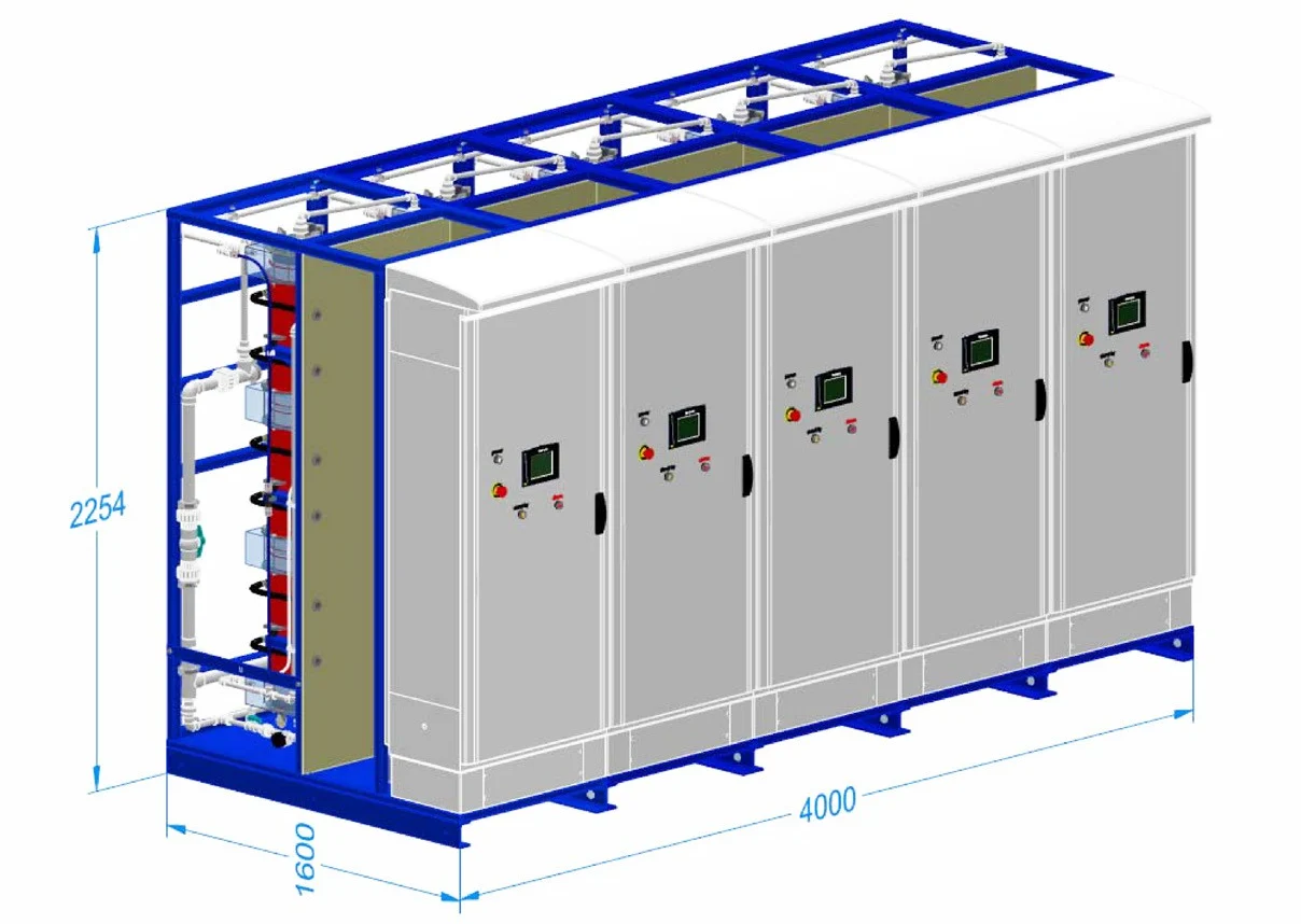 Five Envirolyte Modular HD generator modules for up to approximately 15 or 25 kg per hour active chlorine output